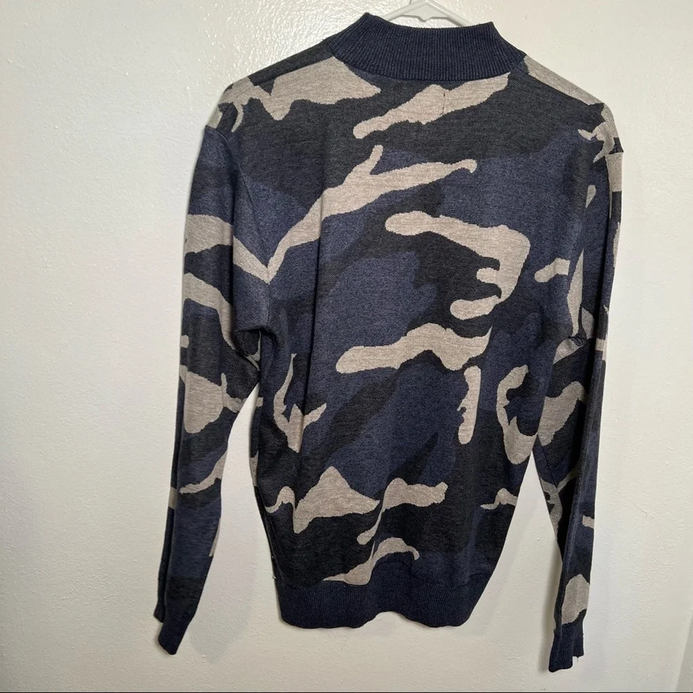 Whipper In Boys Sz 18/20 Quarter Zip Pullover Sweater Blue Gray Black Camouflage